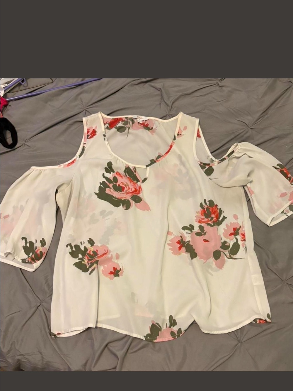 Women's White Floral Cold-Shoulder Blouse